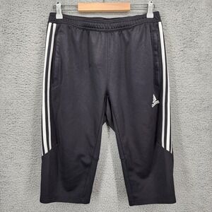 Adidas ClimaCool Athletic 3 Stripe Crop Shorts Pants Large Black Polyester